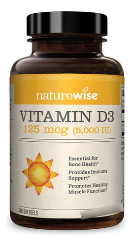 Naturewise Vitamina D3 125mcg (5000ui) 360capsulas Sabor Neutro
