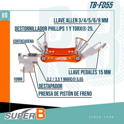 Imagen 2 de 10 de Herramienta Super-b Multifuncion 15f. Cortacadena Tb-fd55