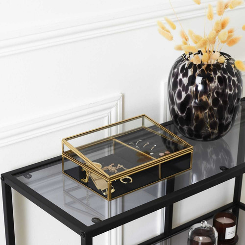 Organizador De Joyería De Vidrio Y Terciopelo Negro 2 Compartimentos