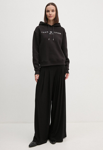 Polerón Hoodie Con Logo Bordado Negro Tommy Hilfiger