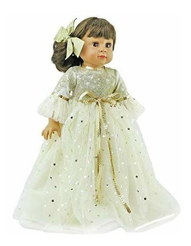 Gold Star Ball Gown With Hairbow-fits 18  American Girl Doll
