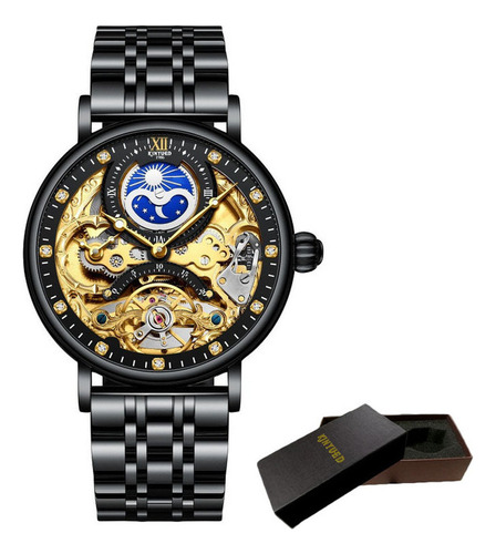 Reloj Mecánico Kinyued Luxury Tourbillon Para Hombre Color Del Fondo Negro/dorado