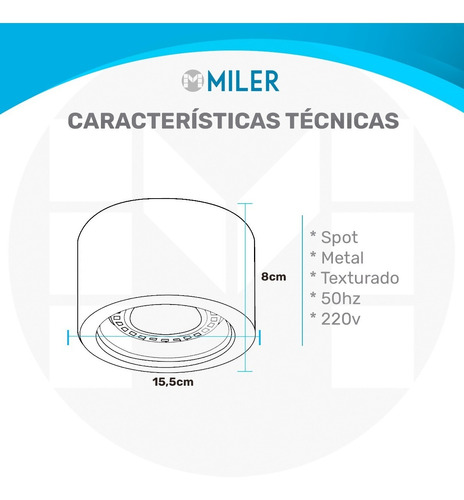 Imagen 2 de 10 de Spot Aplicar Monovolumen Alto Gu10 + Zocalo + Led Ar111