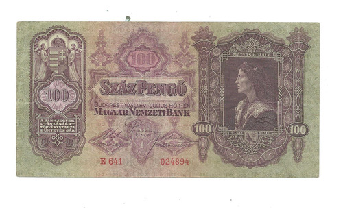 Billete Hungria 100 Pengo 1930 Rey Matyas