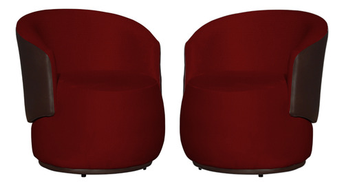 Kit 2 Poltronas Beatriz Orgânica Composê Couro Marrom Corino Vermelho