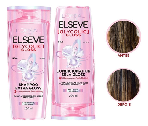 Kit Shampoo 200 + Condicionador 200ml Glycolic Gloss Elseve