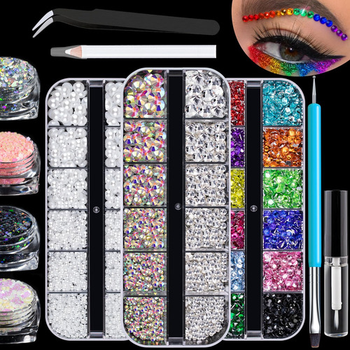 4320 Gemas Faciales Para Maquillaje Con Pegamento, Cuentas D