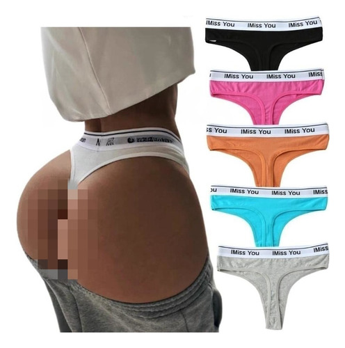 Tanga De Algodón Con Letras Sexy Para Mujer. Pack De 5 Pieza