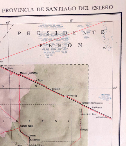Mapa 1953 Provincia Santiago Estero Limita Presidente Peron