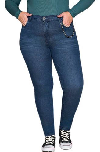 Jeans Chupín Clásico Mujer Cedena Tiro Alto Talles Grandes 