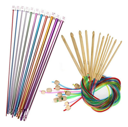 W Juego De 23 Ganchos De Ganchillo Tunecinos De 3 A 10 Mm,