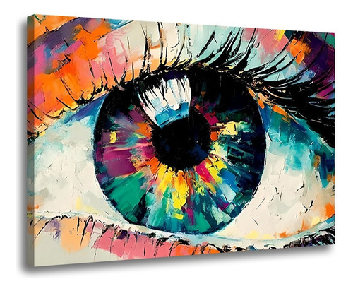 Quadro Grande Olho Colorido Em Tela Canvas Decoração Luxo Cor Borda Infinita Cor da armação