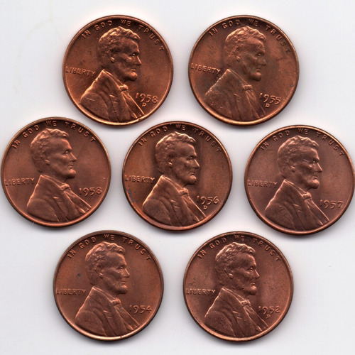 1952 1954 1955 1956 1957 1958 D (7) Lincoln Cent Moneda Bu $
