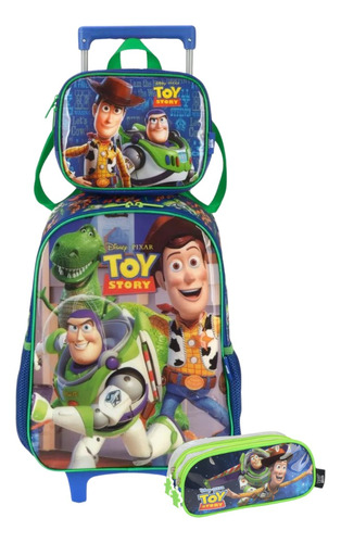 Kit Mochila C Rodas Lancheira Estojo Duplo Toy Story Disney