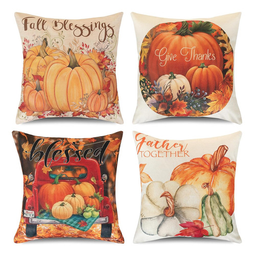 4 Fundas De Almohada De Otoño De 18 X 18 Pulgadas, Fundas De