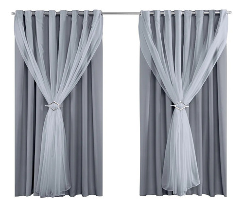 Cortina Blackout Tecido Com Voil 2,20m X 2,90m Sala Quarto Cinza