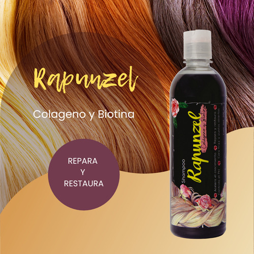 Shampoo Rapunzel Biotina Colageno Flor Repara Cabello Crece