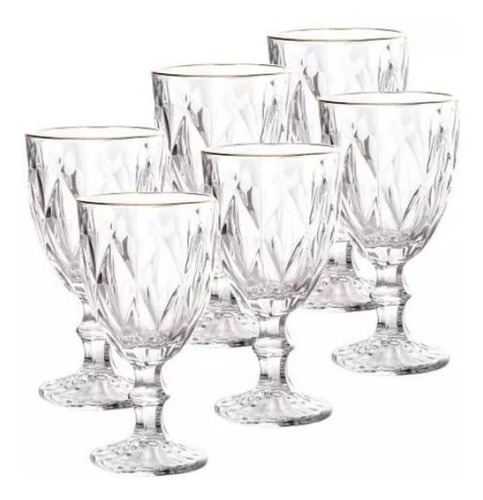 Conjunto De Taças De Vidro 350ml 6pçs Diamond Transparente