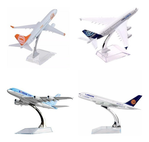 4 Pç Miniatura Aviao Metal Boeing Airbus Varios Modelos 16cm
