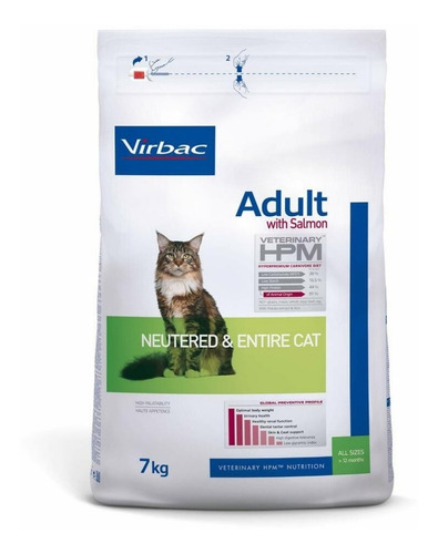 Alimento Virbac Veterinary HPM Neutered & Entire para gato adulto sabor salmón en bolsa de 7kg