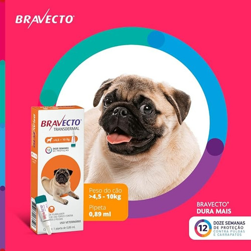 Bravecto Original 250mg Transdérmico Para Cães De 4,5 A 10kg Branco