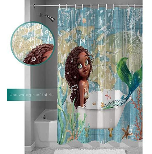 Mapa De Baño De Sirena Cortina De Ducha De Fondo.