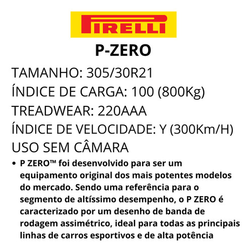 Kit 2 Pneu 305/30r21 P-zero Pirelli 100y Aro 21