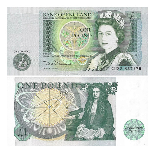 Grr-billete Inglaterra 1 Pound 1978-84 Reina E Isaac Newton!
