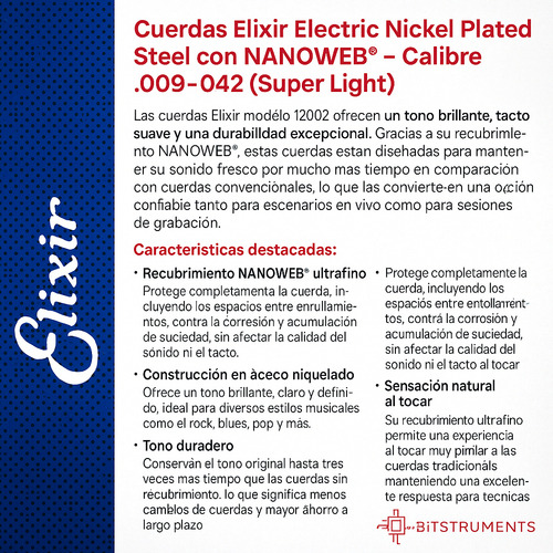 Elixir 12002 Cuerdas Guitarra Electrica Nanoweb Super Light