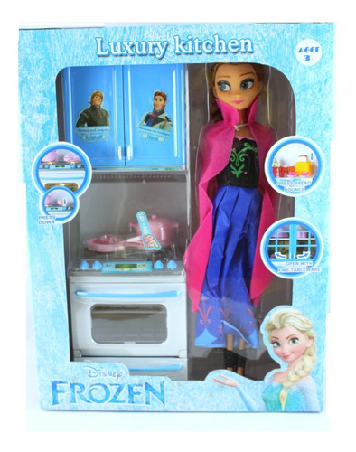 Muñeca Frozen Anna + Cocina Luz Y Sonido Juguete Niña Barbie