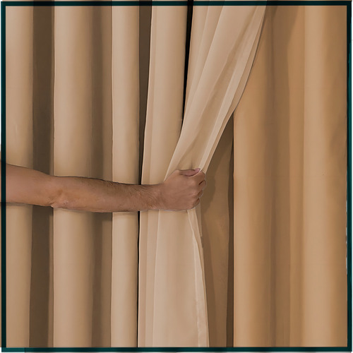 Cortina Voil Com Forro Blackout Tecido 6,00x2,70 Palha Cor Bege