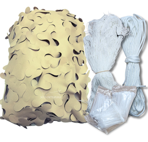 Kit Red De Camuflaje 3x4 Arena Decocamuflaje incluye: red de camuflaje en 1 solo paño, malla de soporte, soga perimetral y precintos