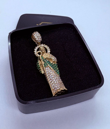 Dije San Judas Tadeo Oro 10k Con Zirconias Verdes Y Blancas Amarillo