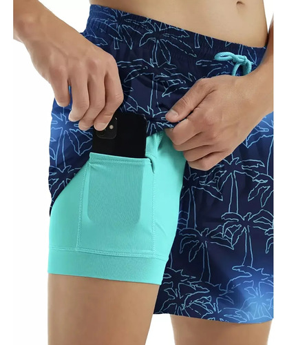 Short Traje De Baño Y Camisa Estampado De Playa Para Hombre
