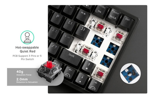 Imagen 3 de 8 de Teclado Inalambrico Negro Rgb Royal Kludge Rk84 Tkl Red S