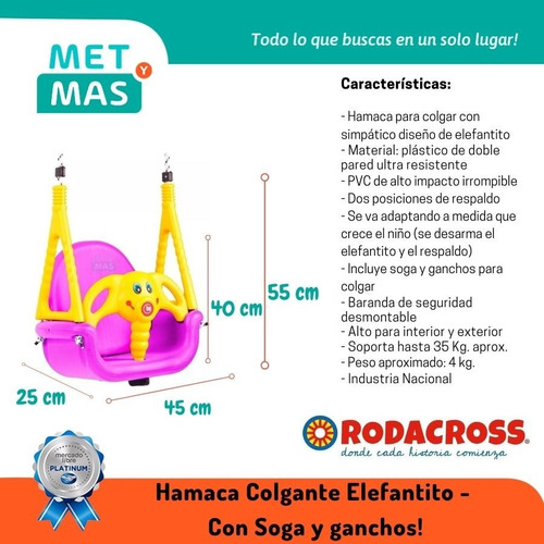 Hamaca + Tobogan Infantil Elefantito P Niños - Hasta 35 Kg !