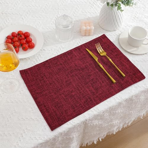 Juego De 4 Individuales De Lino Rojo Para Mesa De Tela. Ind
