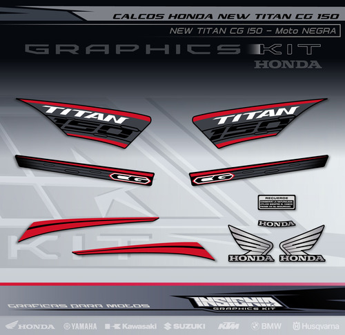 Calcos Honda New Titan Cg 150 -2020 -negro - Insignia Calcos