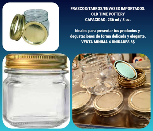 Frasco/envase/tarro Importado 236gr/ml Con Tapa Metálica 