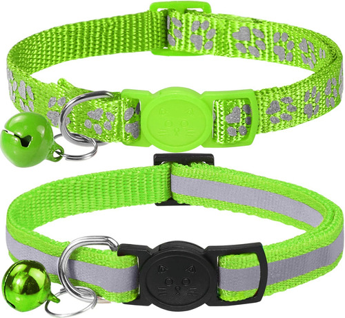 Collares Reflectantes Para Gatos Con Campana Color Verde Green Liso