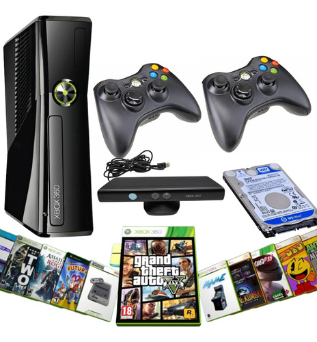 Xbox 360 Slim Original + Hd 320gb + Kinect + 2 Controles