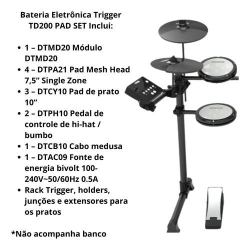 Bateria Eletrônica Trigger Com Sistema Plug And Play Td200