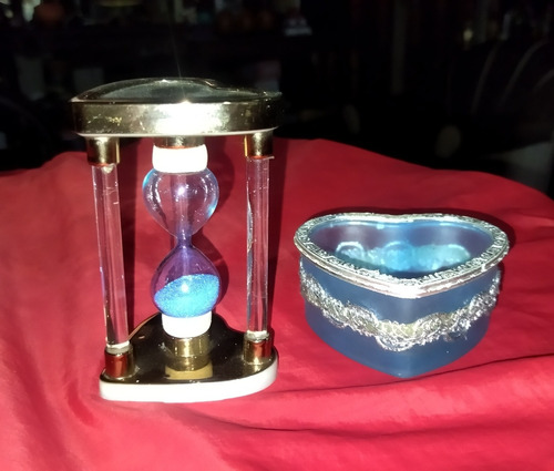 Reloj De Arena De Cristal + Cofre Corazón Vintage