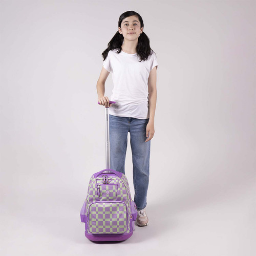Mochila Grande Chenson Escolar Baston Con Ruedas Luz Led Tare Color Lila Diseño De La Tela Liso