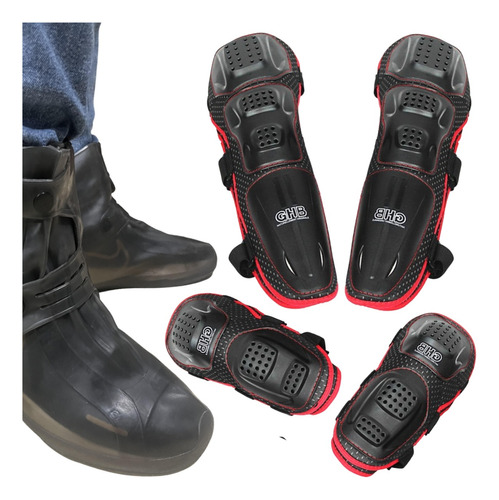 Botas Zapatos Impermeables Moto + Rodilleras Y Coderas