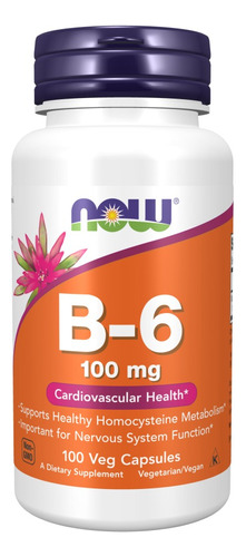Now Foods Suplemento De Vitamina B6 Cont. 100 Caps De 100mg Sabor Sin Sabor