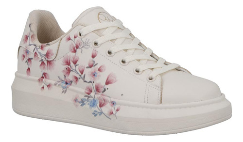 Sneaker Pr159157 Goma Liso Cordones Flor Flores Mujer Latte