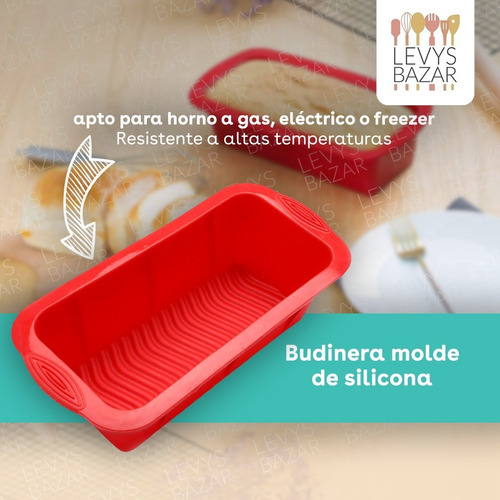 Imagen 2 de 10 de Budinera Molde De Silicona Pan Goma Apto Horno Reposteria