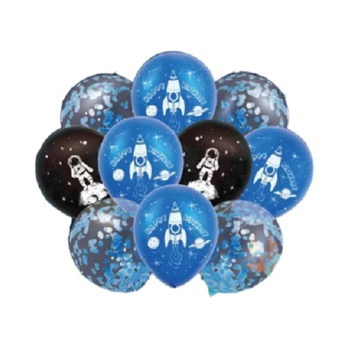 Set 10 Globos Latex Espacio Cohete Astronauta Confetti