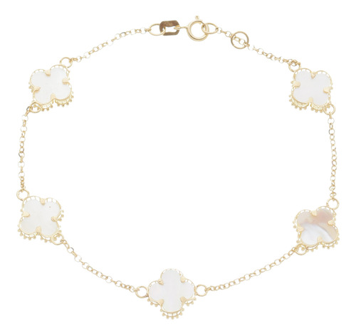 Pulseira Com 5 Trevos Madre Pérola Em Ouro 18k Com Garantia